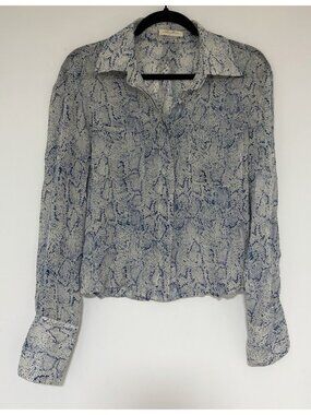 Chelsea Flower Women’s Silk Snakeskin Print Button Down Blouse Blue Size Small